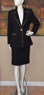 ALAN CHERRY Designer Haute Couture Black /Gold Jacket & Skirt Suit